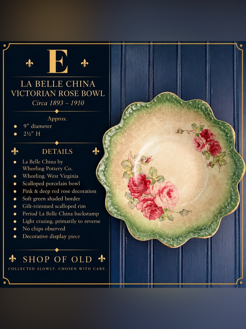 Antique La Belle China Victorian Rose Porcelain Bowl | Wheeling Pottery